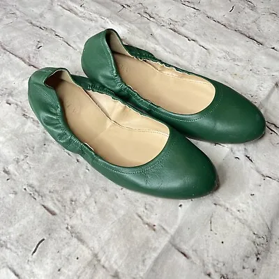 J Crew Shoes Cece Ballet Flats Sz 6 Round Toe Leather Dark Green • $30.80