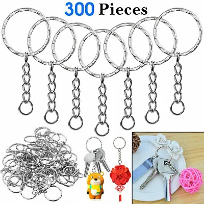 300pcs Keyring Split Rings With 4 Link Chain Blanks Tone Personalised Key Chains • £9.95