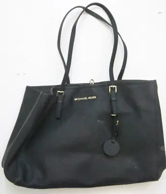 Michael Kors Large Leather Jet Set Black Travel Tote Purse Handbag Solid 1-31 • $47.99