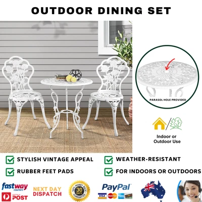 $179.24 • Buy Gardeon Outdoor Setting 3 Piece Bistro Set Cast Aluminium Chairs Table Patio