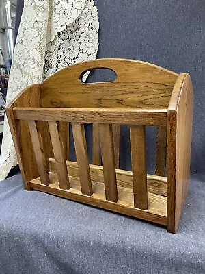 $55 • Buy Mission Style Solid Oak Magazine Newspaper Rack Floor Basket Heavy