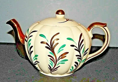 Vintage Gibsons Staffordshire England Teapot W/Lid Gold Green/ Teal Cream W611  • $15.99