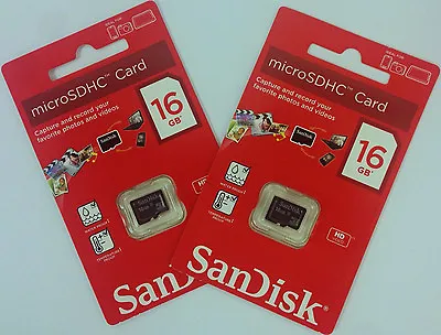 SanDisk Lot Of 2x 16GB = 32GB Class 4 Micro SD SDHC MicroSD HC Memory Flash Card • $10.50