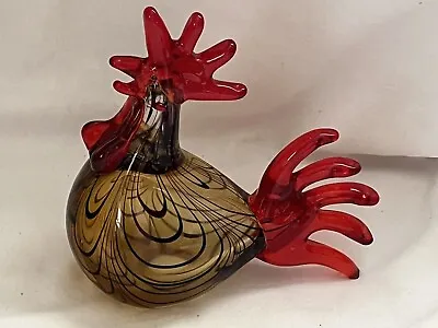 Art Glass Rooster Hand Blown Brown & Red Murano Style • $35