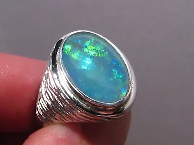 Men's Australian Opal  Ring   Sterling Silver   Textured Band  Size 11 1/4 • $450