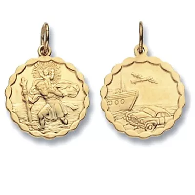 Mens 9ct Gold 19mm Double Sided Plain Round St Christopher Pendant • £322.91