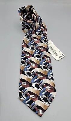 MARTIN WONG Screenplay Neck Tie Mens Abstract Blue Brown Silk NWT • $9