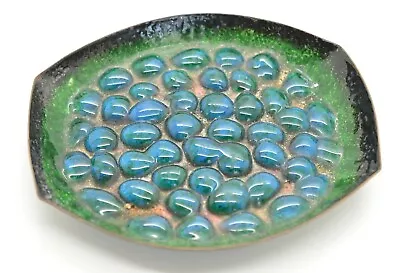 Modernist MCM Enamel On Copper Art Glass Plate Tray Mid Century Blue Green • $29.99