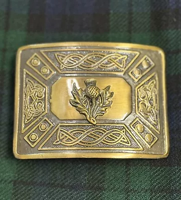   Scottish FRIENDSHIP KNOT W/ THISTLE EMBLEM   Kilt Belt Buckle Brass Antique • $14.99