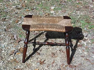 Vintage Rustic Farmhouse Kidney Shape Woven Rush Rope Wood Stool Vanity Bench • $265