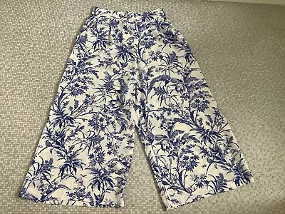 Bnwt H&m Blue/white Print Wide Leg Cropped Trousers Size 14 • £7.50