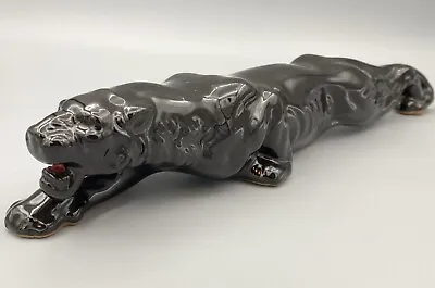 Vintage 1950’s Black Panther Cat Stalking Ceramic Figure 11.5” Long Redware • $21