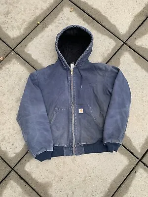 $70 • Buy Vintage Blue Carhartt Hooded Work Jacket
