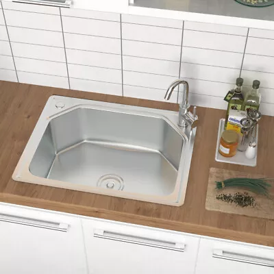 60cm Large Super Deep Single Bowl Stainless Steel Kitchen Square Sink Undermount • £39.95