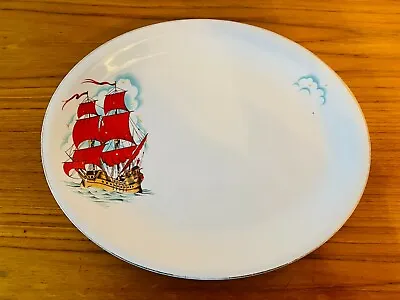 £9.99 • Buy Vintage Delphatic Ware Barratts England 1954 Platter Plate Oval Red Sailing Ship