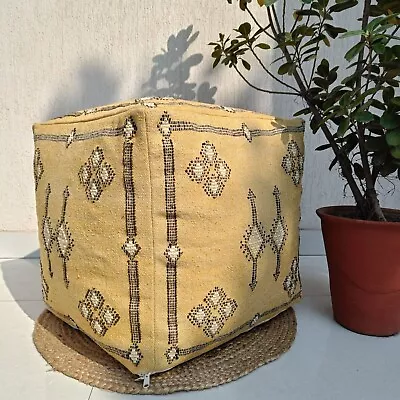 Moroccan Sabra Pouf Cover Handcrafted Ottoman 100% Cotton Footrest Pouffe Cover • $134.99