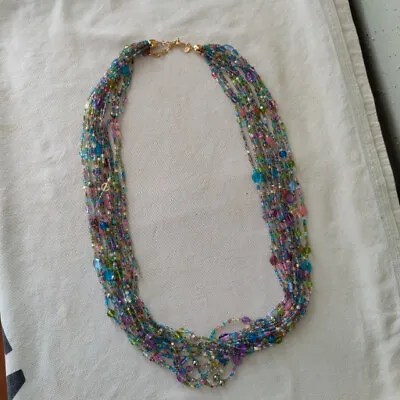 $9.99 • Buy Joan Rivers Necklace Multi Strand Crystal Glass Beads Multi Color Pastel Czech