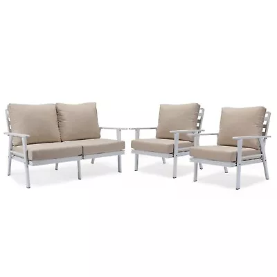 LeisureMod Walbrooke 3-Piece Patio Set With White Aluminum Frame And Cushions • $4256