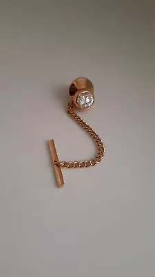 Vintage Crystal Gold Tone Tie Tac With Chain • $13.99