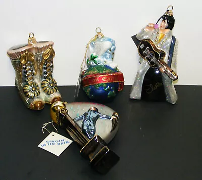 Lot Of 4 Polonaise Kurt Adler Kimozja Ornaments ELVIS-BOOTS-PEACE-SING IN RAIN • $120