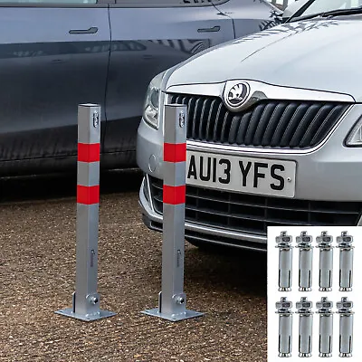 2 X Hausen Folding Car Parking Barrier Post Vehicle Driveway Security Bollard • £44.99