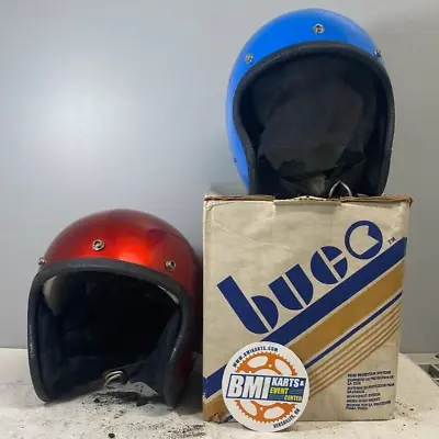 Vintage All Sport/BUCO Motorcycle Safety Helmets NOS Candy Red/ Solid Blue Med • $56