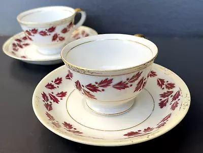 Set Of Two Ucagco Occupied Japan Leaf Design Bone China Teacups & Saucers • $22