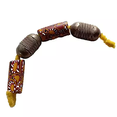 African Venetian Trade Beads Antique Millefiori Silver Metal Terracotta Yellow 4 • £22