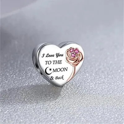 I Love You To The Moon And Back Heart Sterling Silver S925 CharmWith Gift Bag • £9.99