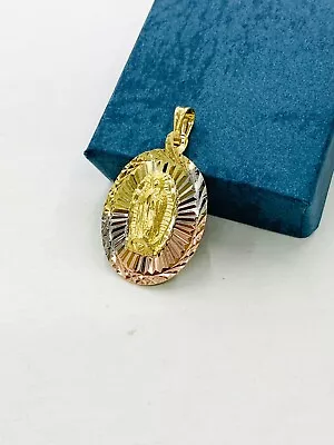 Virgen De Guadalupe Medalla Tri Color Diamond Cut Guadalupe Pendant Charm 29x20 • $35.99