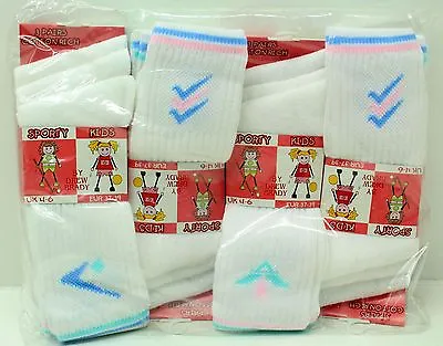 £7.95 • Buy NEW Wholesale 12 X Pairs Sporty Kids White Girls Cotton Rich Socks 4-6 Free P&P