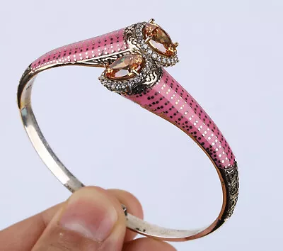 $54.75 • Buy Enamel Turkish Simulated Topaz .925 Silver & Bronze Bangle Bracelet #43618