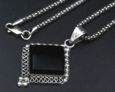 Sterling Silver CII Mexico Onyx Pendant Necklace • $49