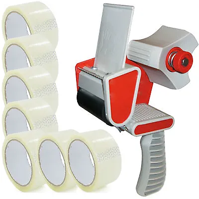 TAPE GUN DISPENSER + 12 HUGE ROLLS OF CLEAR BUFF 48MM X 66M PARCEL PACKING TAPE • £10.95