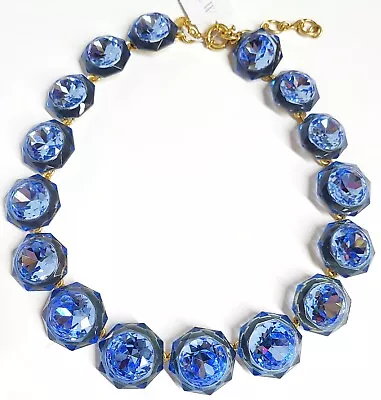 J.Crew Faceted Inset Stone Necklace Bright Peri Blue Gold Plated Brass BO278 NWT • $94