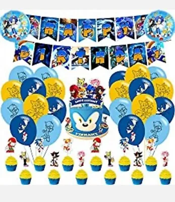 $7.40 • Buy Sonic The Hedgehog Birthday Banner Bunting Balloons Cake Topper Party Decoration