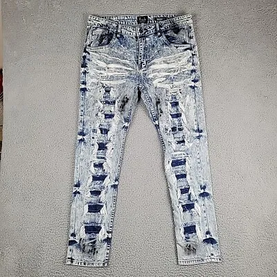 R Sole Buckle Jeans Men's 36x32 Blue Thrashed Acid Washed Skinny • $15