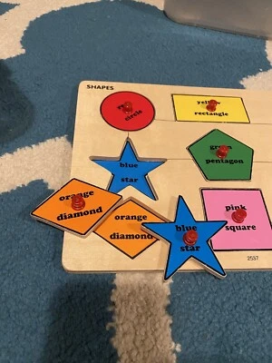 $9 • Buy Kids Wooden Puzzle  Shapes 9 Pc W/ Labels Pressed Wood, Basic ￼colors