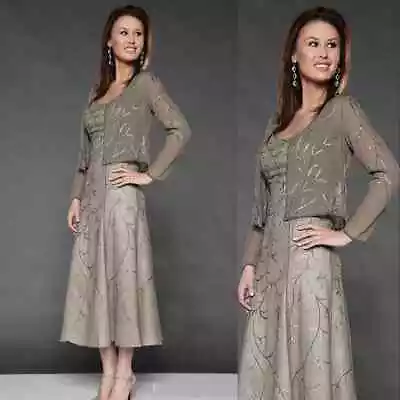 Mother Of The Bride Dresses With Jacket Crystal Beading Sheer Tea Length  • $138.81