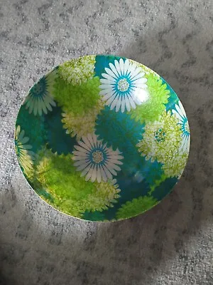 MCM Vintage Green Aqua Blue Daisy 12.5 Traymold Fiberglass Bowl Platter • $34.99