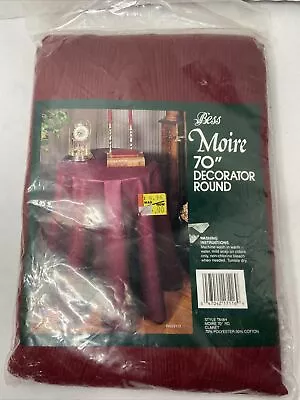 VTG 80s Bess Moire 70” DECORATOR ROUND TABLE CLOTH USA BURGUNDY/DEEP RED • $20.79