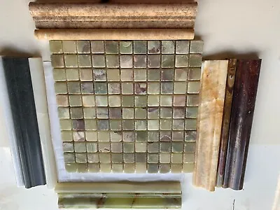 11 Sqf Of 1 X1  Tumbled Green Onyx Mosaic Tile natural Stone On 12x12 Mash 1 Sqf • $110