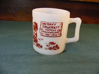 Vintage Davy Crockett Frontiersman Indians & Peace Pipe White Milk Glass Mug Cup • $8