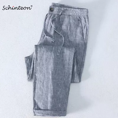 100% Pure Linen Men Pants Beach Casual Comfortable Breathable Spring Trousers • $22.99