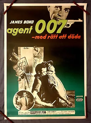 DR NO 1962 JAMES BOND ORIGINAL SWEEDISH CINEMA POSTER ON LINEN 29 X 41 '' • £1500