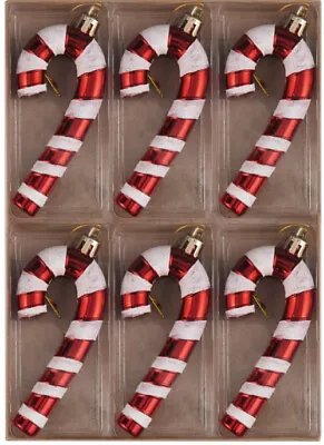 New Red White Stripe Candy Cane Christmas Tree Hanging Decoration Baubles X 6 • £5.99