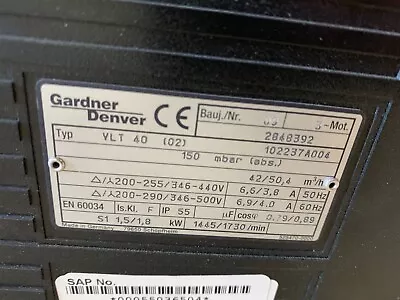 $500 • Buy Gardner Denver Model VLT 40 Vacuum Pump - Parts Or Repair