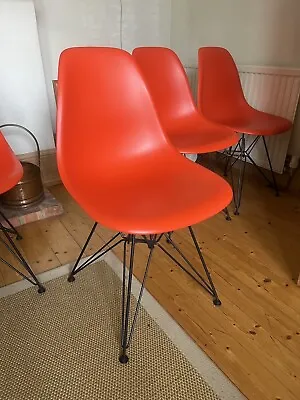 Vitra Eames DSR Chair Poppy Red With Black Base Set Of 4 Excellent Condition • £160