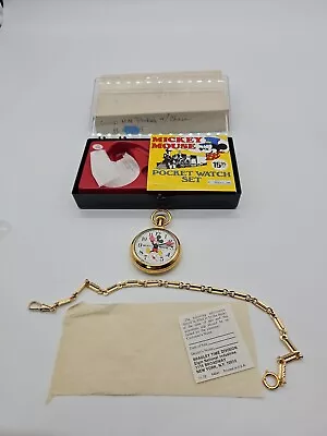 Bradley Time Disney Mickey Mouse Pocket Watch Set Gold Plated With Chain • $95