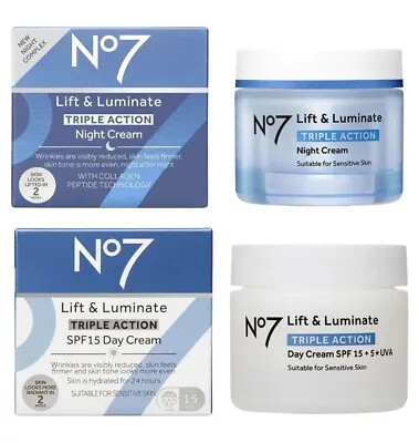  2 X No7 Lift And Luminate Triple Action Day Cream Night Cream Serum SPF15 50ml  • £30.90